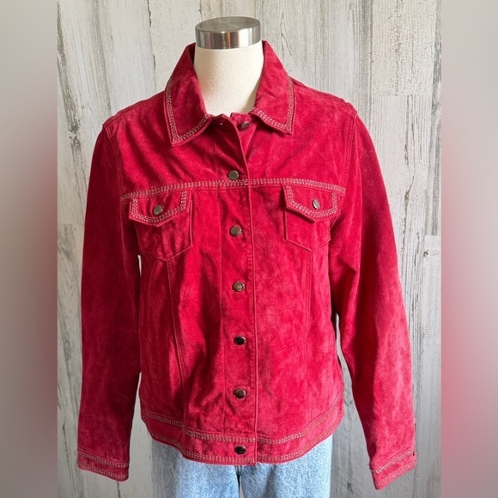 Red Suede‎ Jacket Beaded Details western Large boho See description